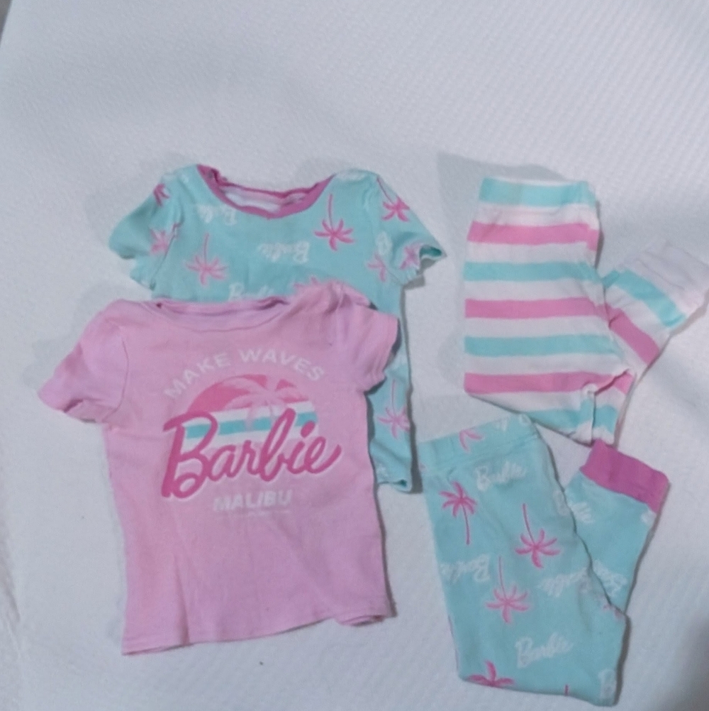 Mattel Barbie Pink & Aqua Palm-Print Kids Pajama Set